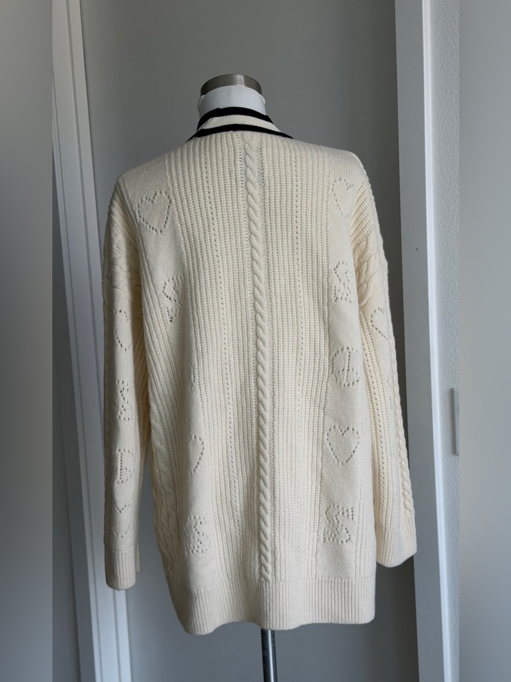 Sandro Erwan Long Cardigan-Coat with Pointelle Knit Size 2 - Picture 6 of 16